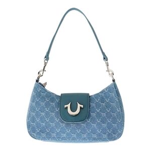 True Religion Women’s Denim Shoulder Bag Horseshoe Monogram Mini Hobo Purse Blue